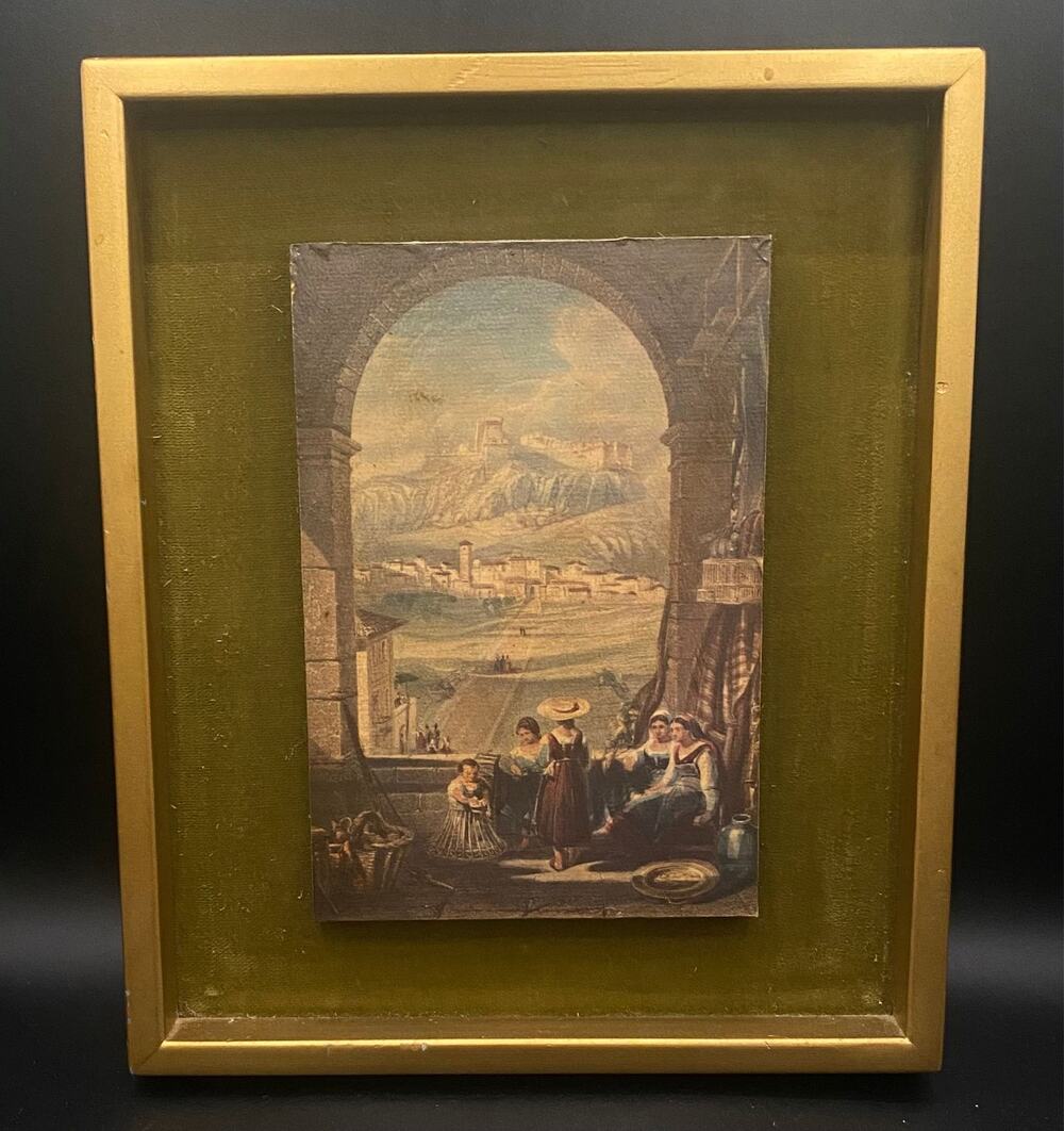Vintage Jaru Framed Radicofani Print | Italian Engraving Reproduction